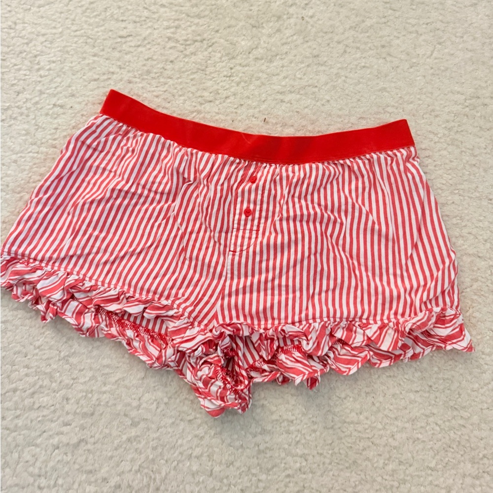 Pink red stripped pajama shorts